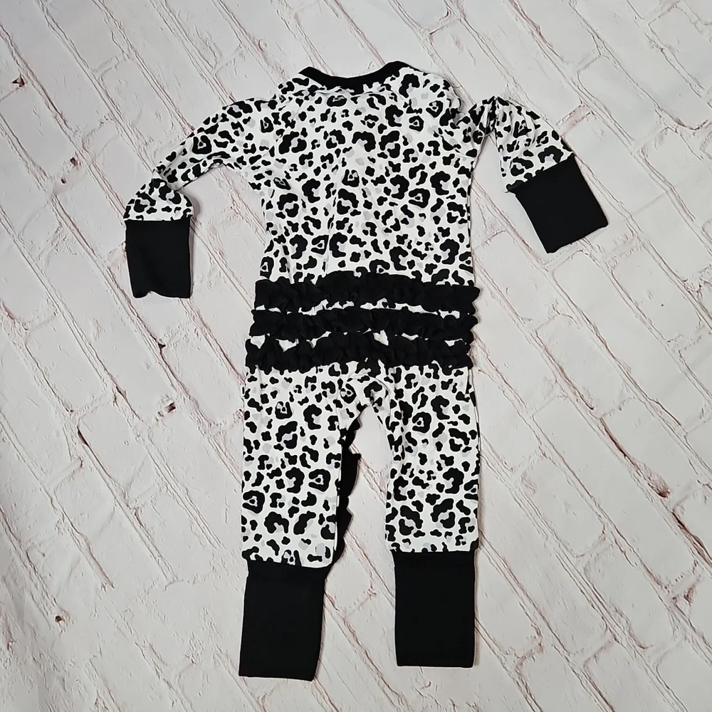 Khlobe One Piece Ruffle Bottom Zippie Leopard Print Pajama Newborn NWT